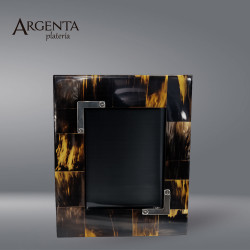 Horn-Veneered Picture Frame with 925 Sterling Silver Accent