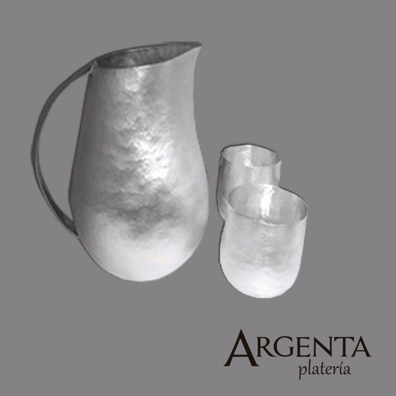 980 Grated Silver Water Pitcher with Smooth Handles