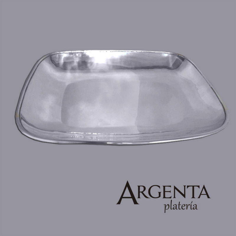 925 Hammered Sterling Square English-style Tray with Deep Bowl