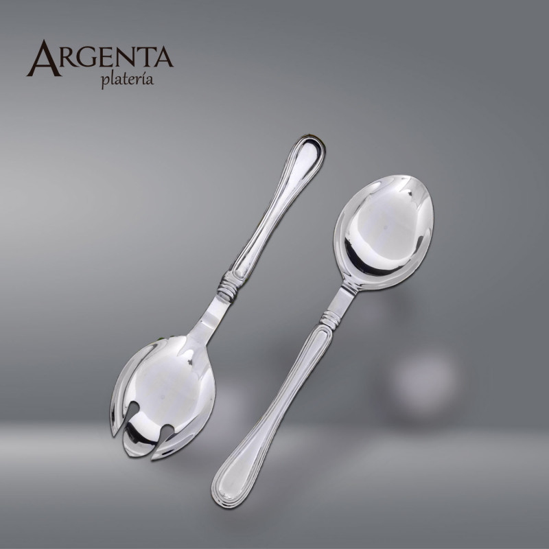 Serving Cutlery Set with English Bevel Handle in 925 Silver. Round