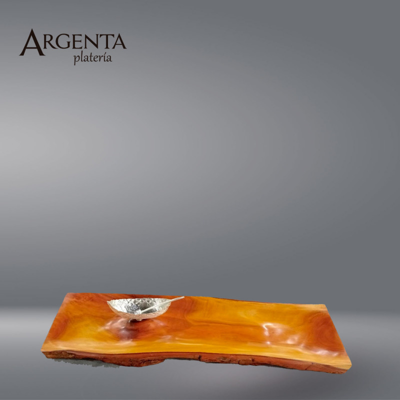 Wooden Center Piece with .999 Sterling Silver Boat Saucer