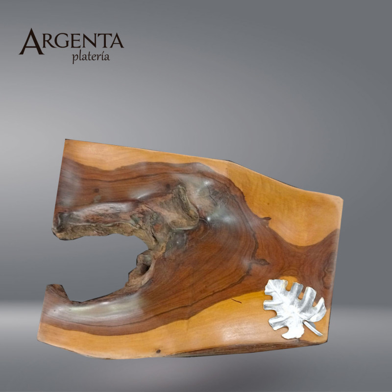 Wooden Center Piece with  .999  Sterling Silver apliquee