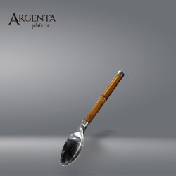 .925 Sterling Silver rice spoon with bamboo handle.